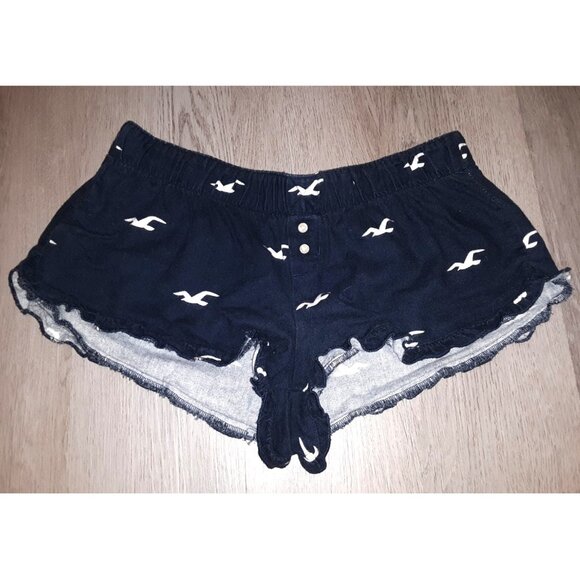 Y2k Hollister Birds Blue Pajama Shorts MEDIUM Micro Booty Shorts Sleep Lounge - Picture 1 of 8